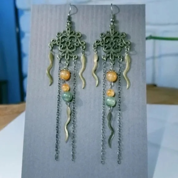 Boho Snake Charm Dangling Earrings - Picture 2 of 5